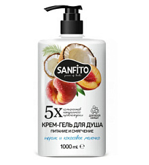  Гель для душа "Sanfito" Персик и кокосовое молочко питание и смягчение 1л N1 