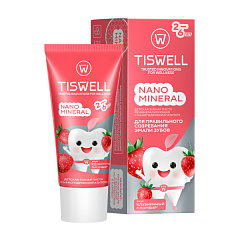 Зубная паста детская "Tiswell" реминерализующая с наногидроксиапатитом Клубничный пломбир от 2-6 лет 60г N1